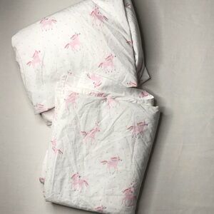 Pottery Barn Kids White and Pink Unicorn Full Sheet Set, Flat and Fitted